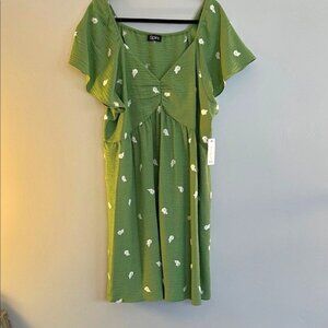 Spin Green Midi Dress with White Accents